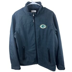 NFL Green Bay Packers Jacket Mens Large Grey Zip Softshell Outdoor Fleece Lined